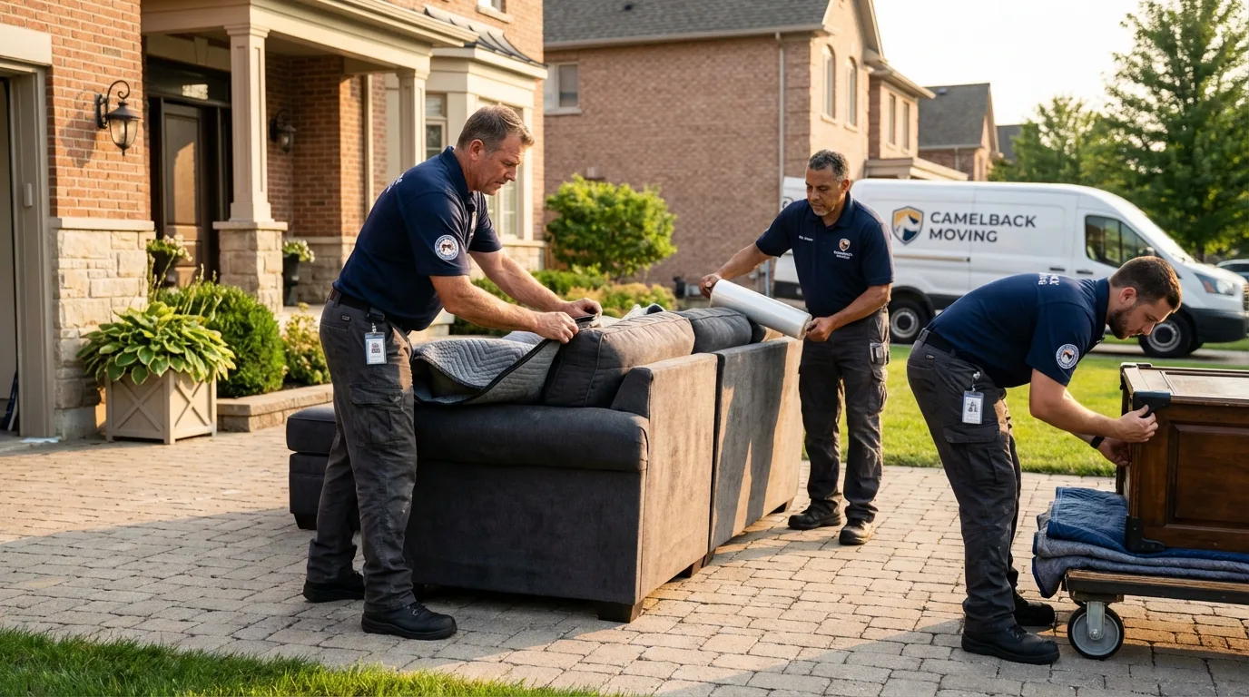Large estate moving crew wrapping furniture in Alpena, MI